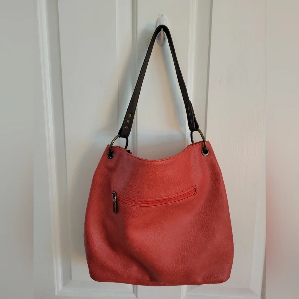 Wrangler Montana West Women's Vegan Leather Red Orange Two-Tone Hobo Purse Tote